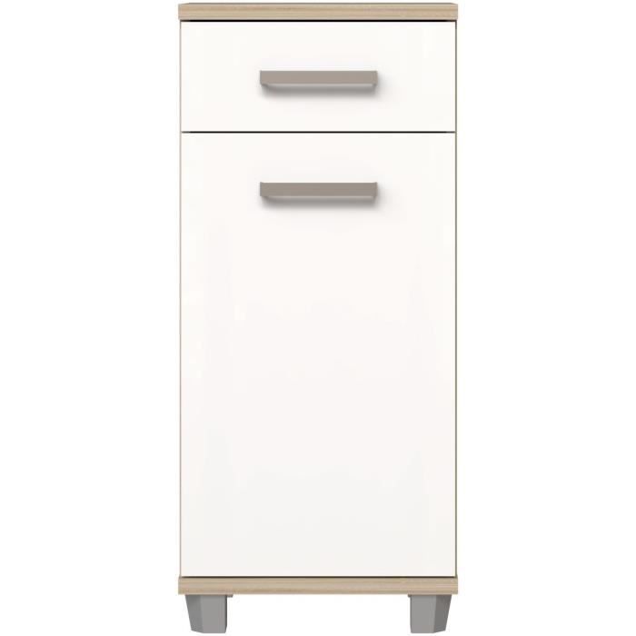 Meuble bas de salle de bain - L40,2 x P34,8 x H 90,8cm - Blanc et Chene - VERIS
