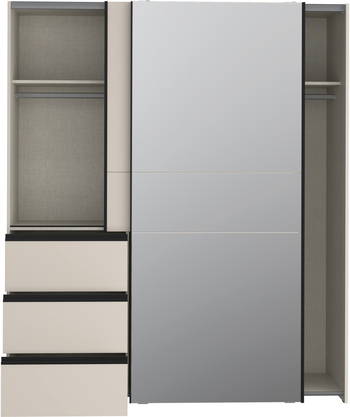 Armoire - 2 portes coulissantes 3 tiroirs - Décor Sable et miroir - L170,3 x P61,2 x H200,5 cm - WINN 2