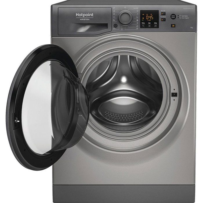 Lave-linge hublot HOTPOINT NSWM946GGFR - 9 kg - Induction - 1400 trs/min - Classe A - Graphite