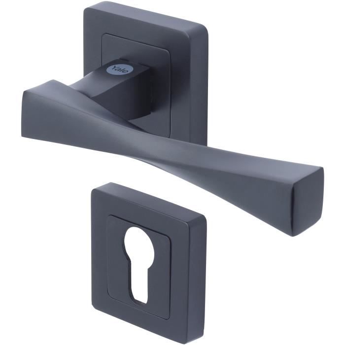 YALE - YPP7-V-PE Poignée de porte carrée de 7 noir YALE - Modele Verona - passage de cylindre euro