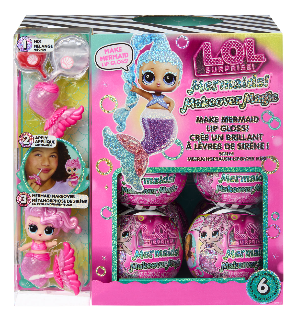 L.O.L. Surprise! - Sirenes - Brillant a Levres a faire soi-meme, Mélangez et créez du Maquillage, 6 Poupées a Collectionner - 4 an