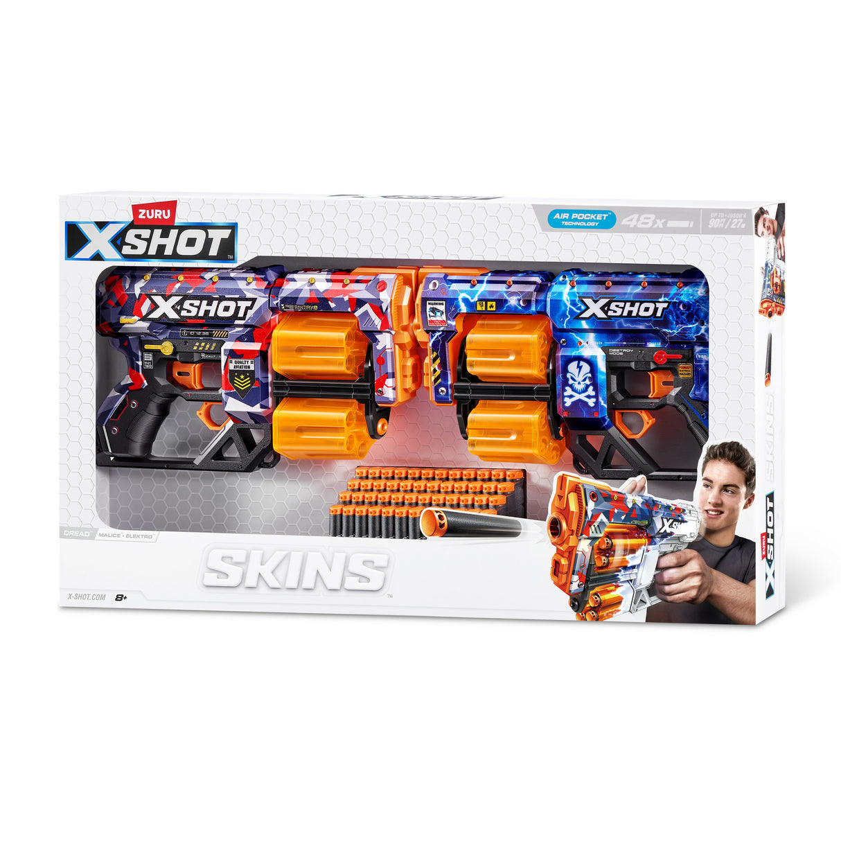 Pack Blasters - ZURU - XSHOT Skins Dread 2PK - Blasters double canon rotatif avec 48 fléchettes et tir a 27 metres