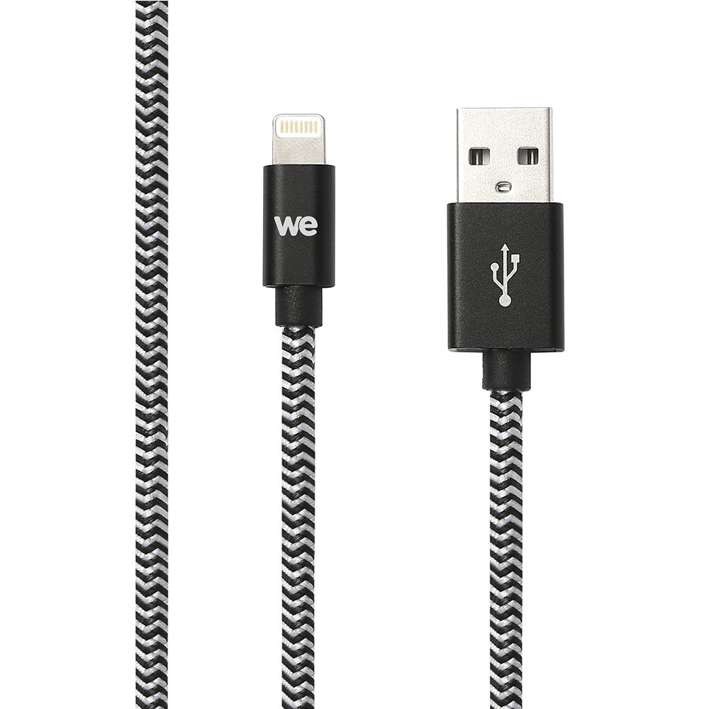 C ble USB/Lightning nylon tressé 2m - noir & blanc + de longueur + de confort
