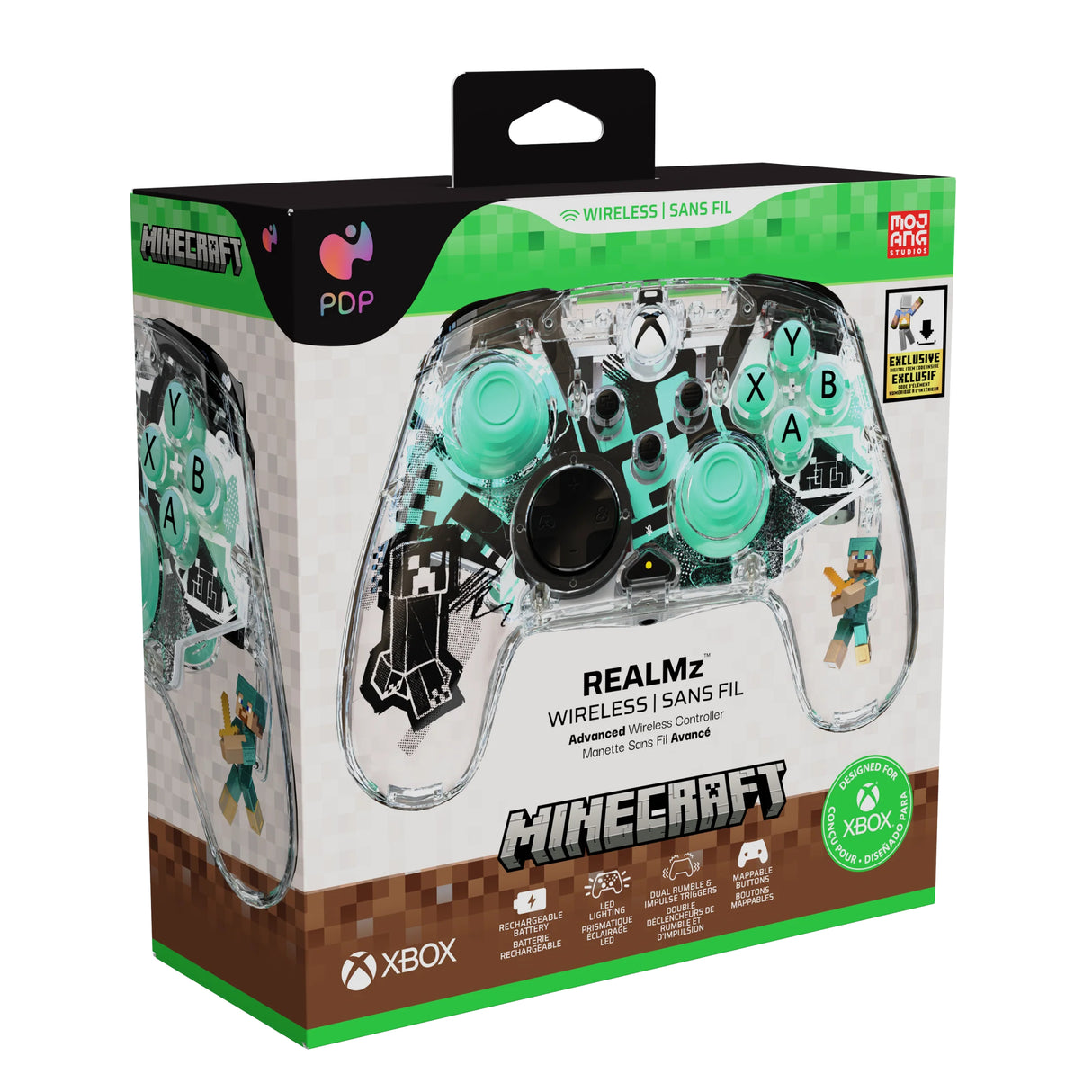 Manette de jeu - Xbox Series X|S, Xbox One et PC - Minecraft : Diamond - Sans fil - PDP - Transparent