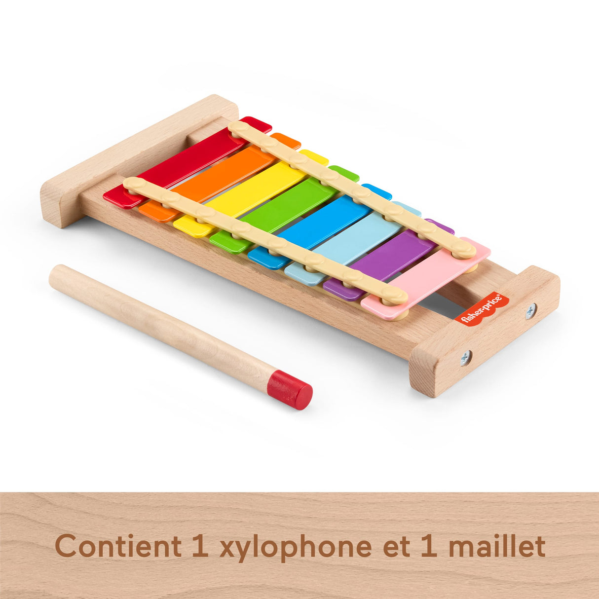 Fisher-Price-Xylophone en bois, instrument de musique avec 2 pieces HXV13