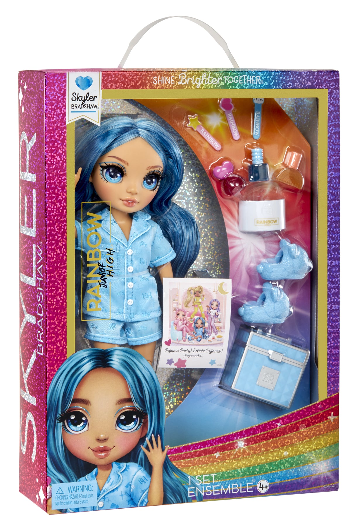Junior High Pyjama Party - Poupée mannequin articulée 22 cm - Skyler (Bleue) - Nombreux accessoires - a partir de 4 ans