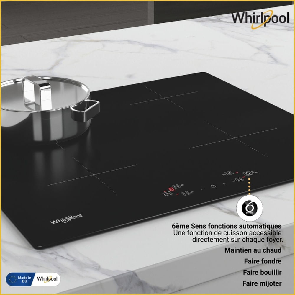 Plaque induction - WHIRLPOOL - WSQ2160NE - 4 foyers/boosters - 7200 W - Largeur 60 cm