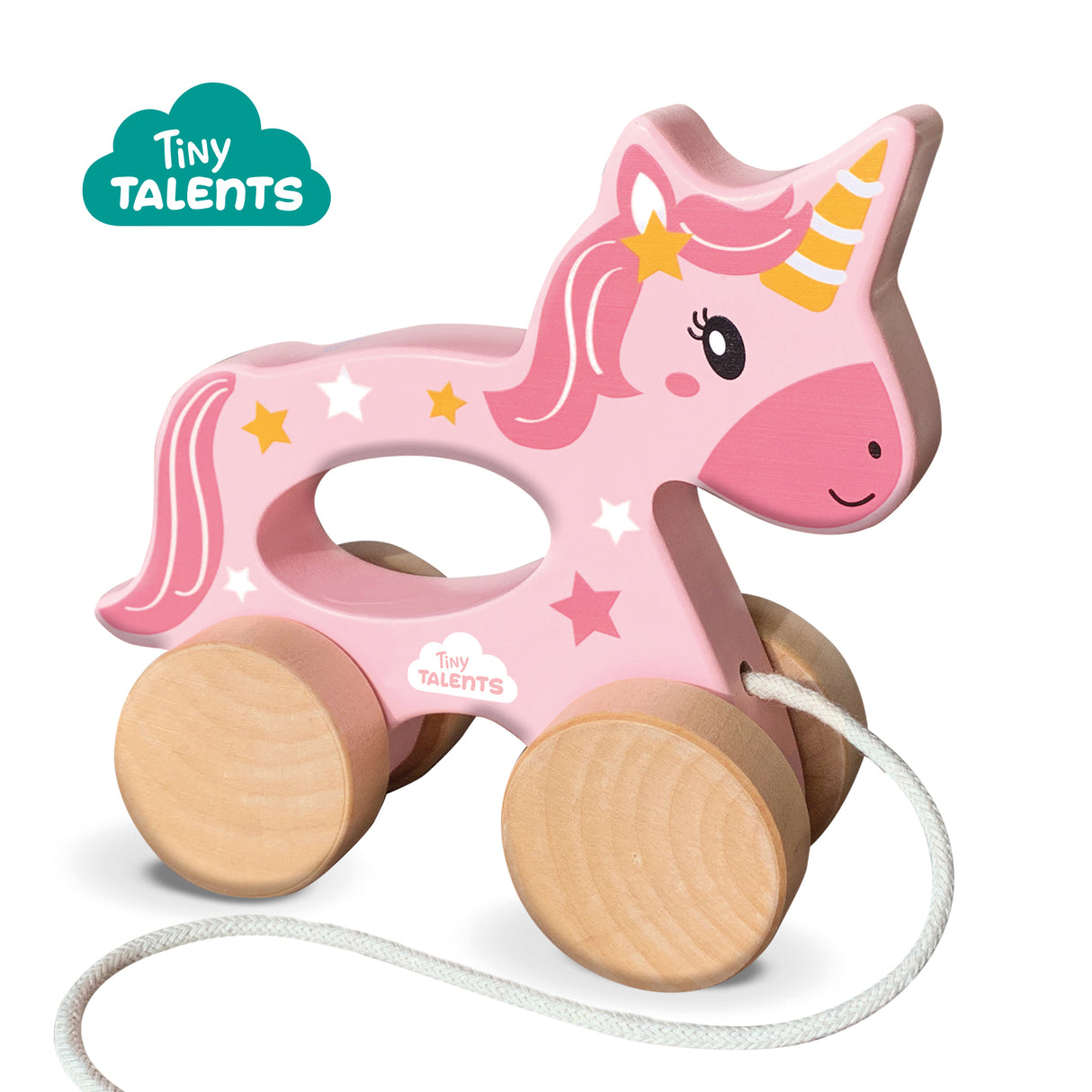 Licorne en bois 2 en 1 - A pousser et a tirer - SES CREATIVE - Licorne rose a pousser ou a tirer.