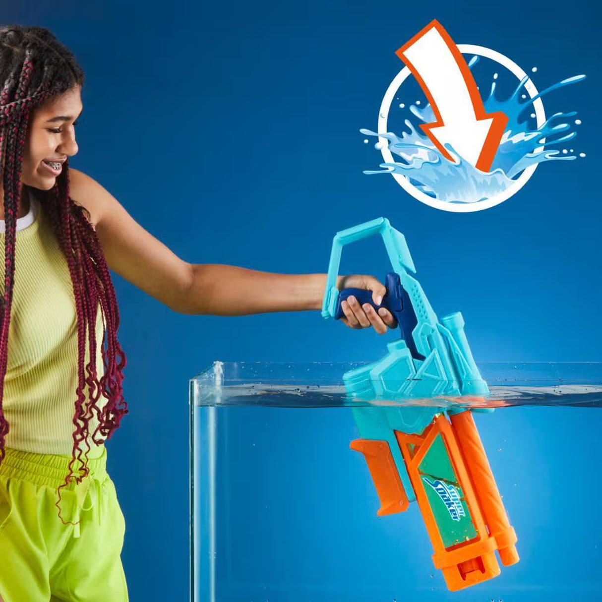 Nerf Pistolet a eau Mega Dunk-Fill, remplissage instantané facile, Réservoir 1L, Nerf Super Soaker, des 6 ans