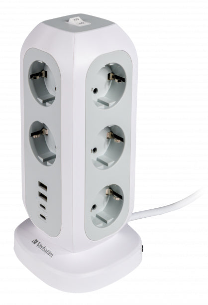 Multiprise Tour Verbatim 11 prises + 4 Ports USB-C/A 2m (Blanc)