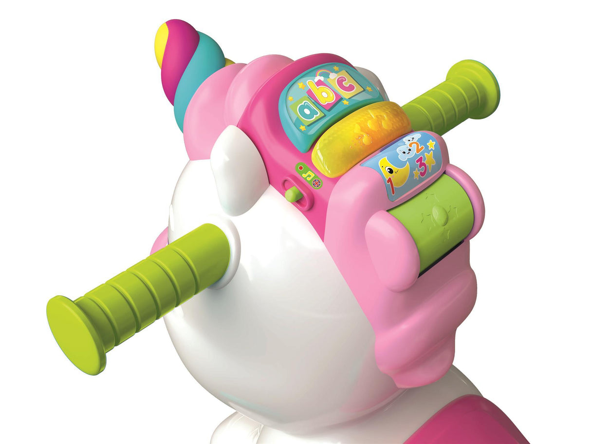 Licorne ŕ bascule et ŕ roues - Clementoni - Rose - Capteur de caresse et détecteur de mouvement