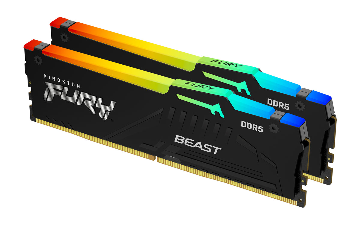 Kit Barrettes mémoire 32Go (2x16Go) DIMM DDR5 Kingston Fury Beast RGB 5600MHz CL40 (Noir)