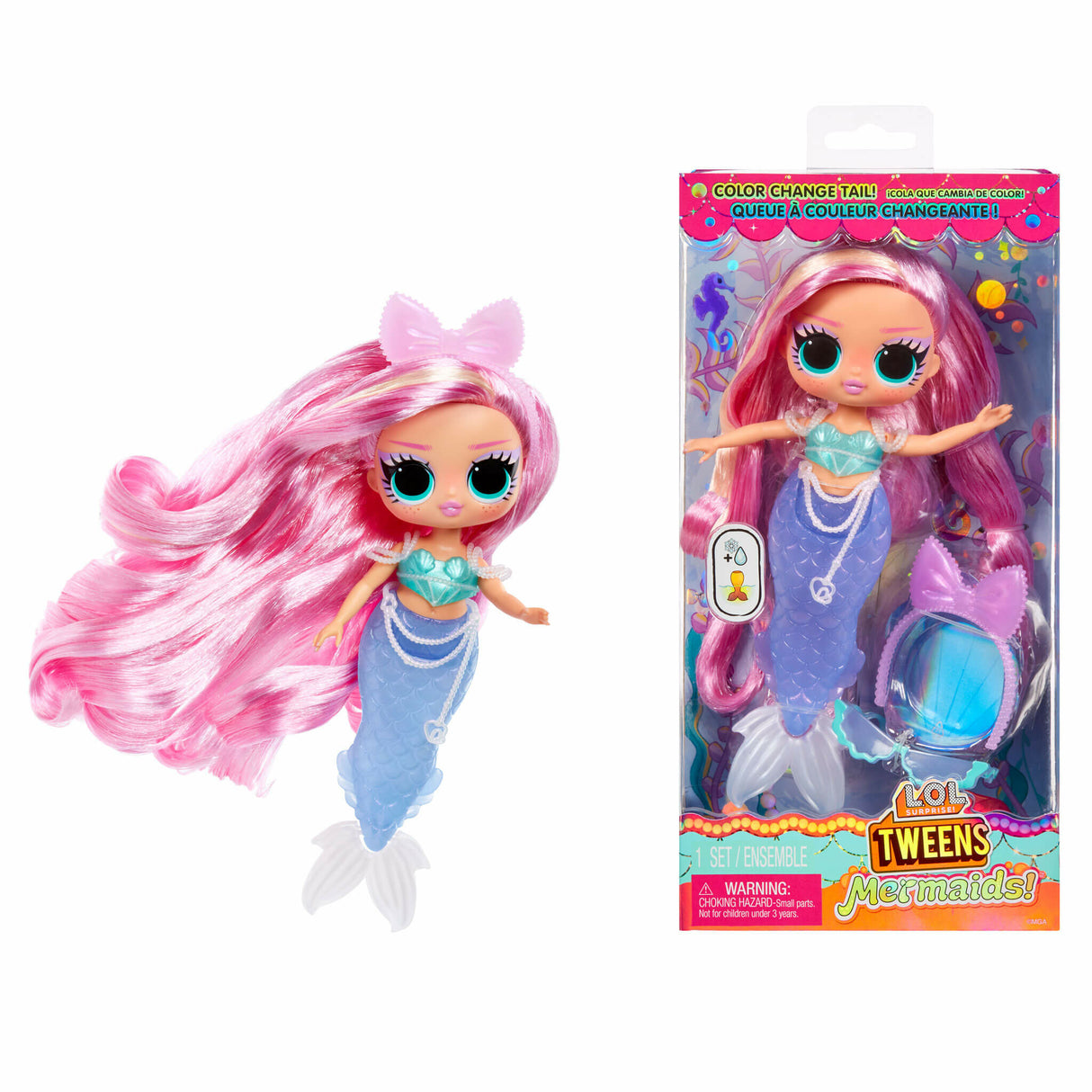 L.O.L. Surprise! Tweens - Sirene Lola - Poupée avec queue de sirene qui change de couleur, Nageoire mobile, Accessoires - 4 ans