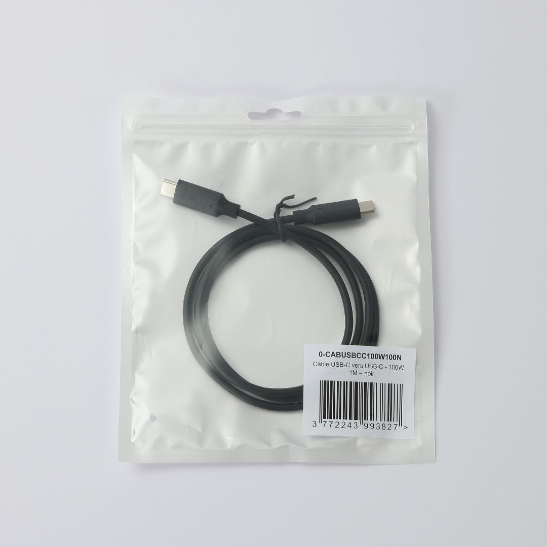 C ble USB-C/USB-C 2.0 Male/Male - 100W - Longueur 1M - Noir - en sachet