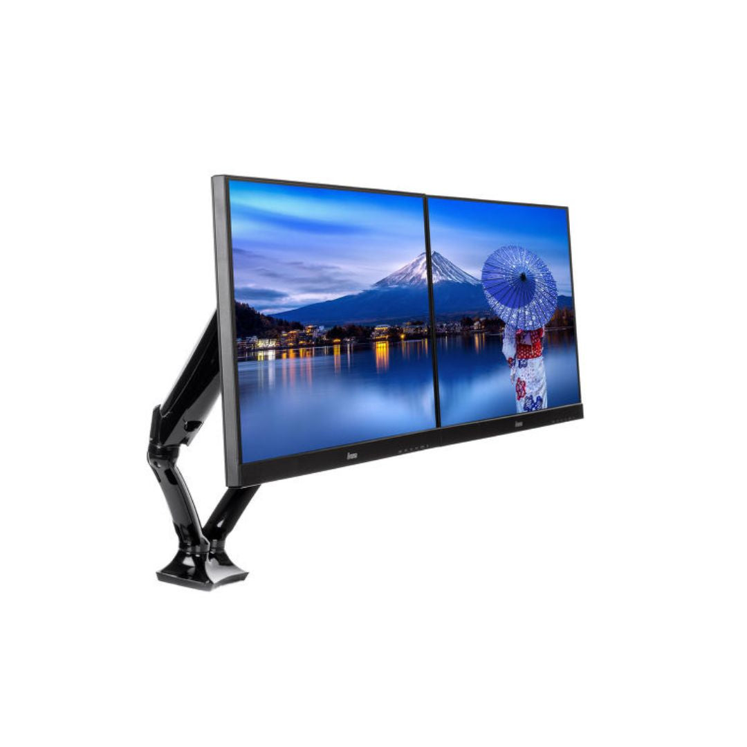 Support de bureau flexible pour 2 écrans , pneumatique et réglable en hauteur. S