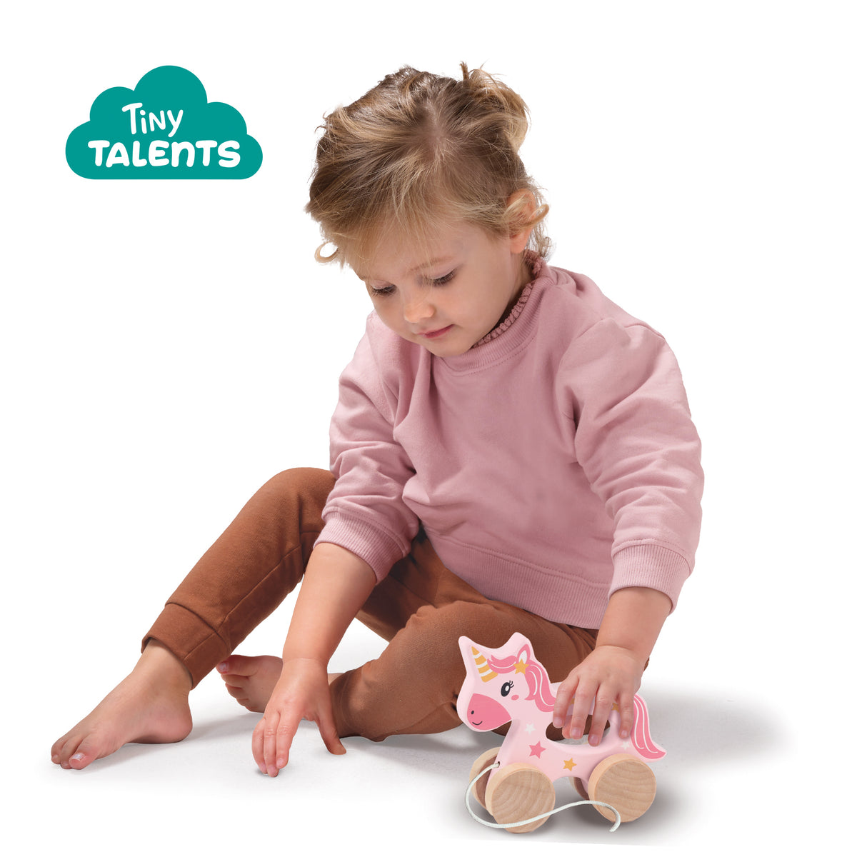 Licorne en bois 2 en 1 - A pousser et a tirer - SES CREATIVE - Licorne rose a pousser ou a tirer.