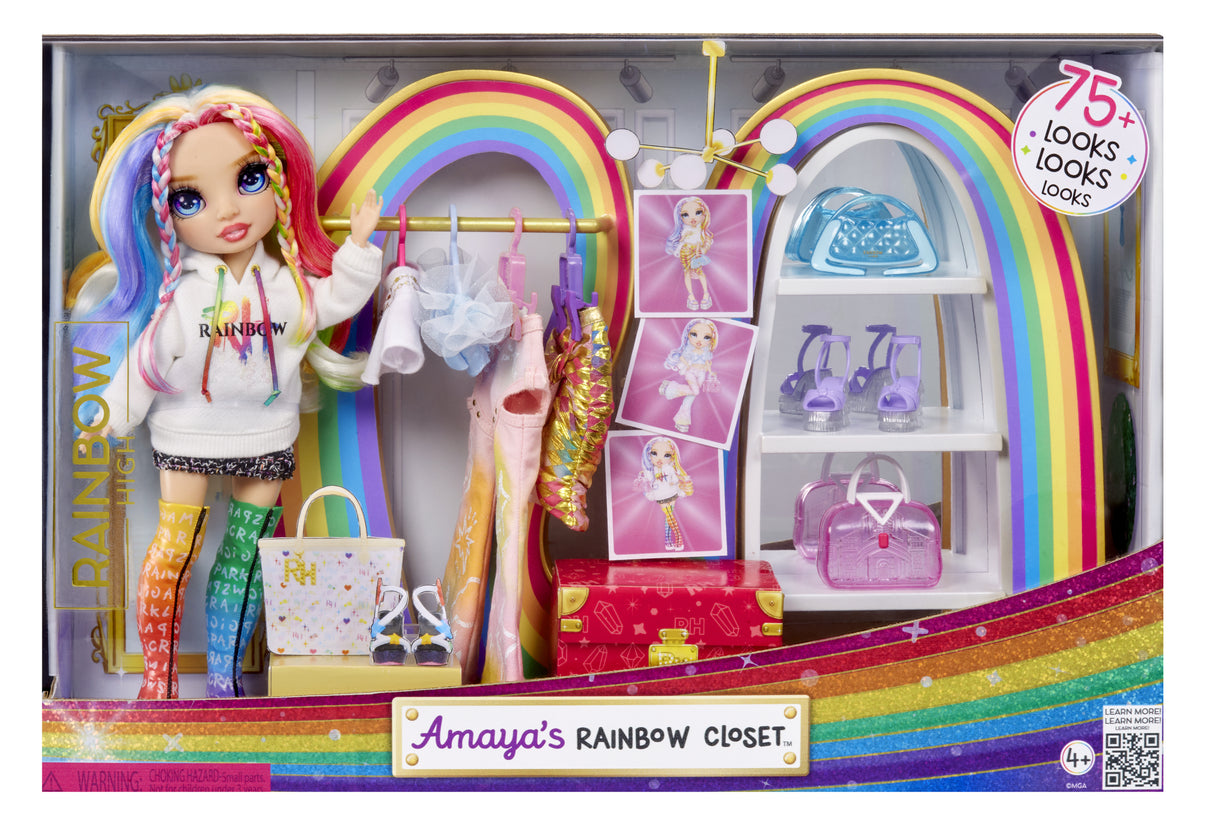 Rainbow High - Amaya's Rainbow Closet Playset - Poupée exclusive incluse - Tenues - Chaussures - Sacs - Porte-vetements - Des 4 ans