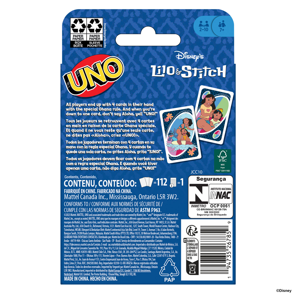 Mattel Games - Disney UNO Lilo et Stitch-Jeu de cartes pour les enfants et la famille JCC10