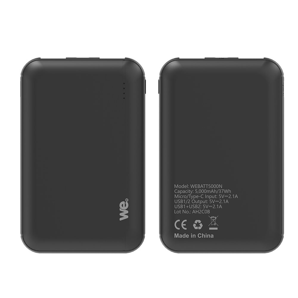 WE Batterie de secours 5000mAh - 2 ports USB A - 5V/2.1A - Sortie totale 10.5W -