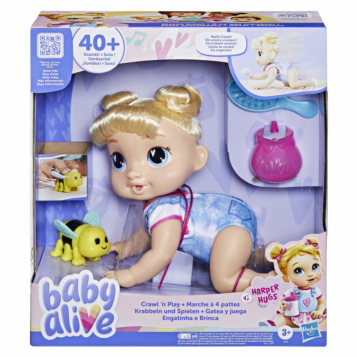 Baby Alive, Harper Hugs Marche a 4 pattes, poupée électronique de 27 cm marchant a 4 pattes, cheveux blonds, a partir de 3 ans
