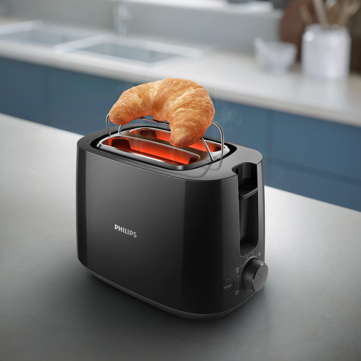 Grille-pain - PHILIPS - HD2581/90 - Collection Daily petit déjeuner - 2 fentes - 830W - Noir
