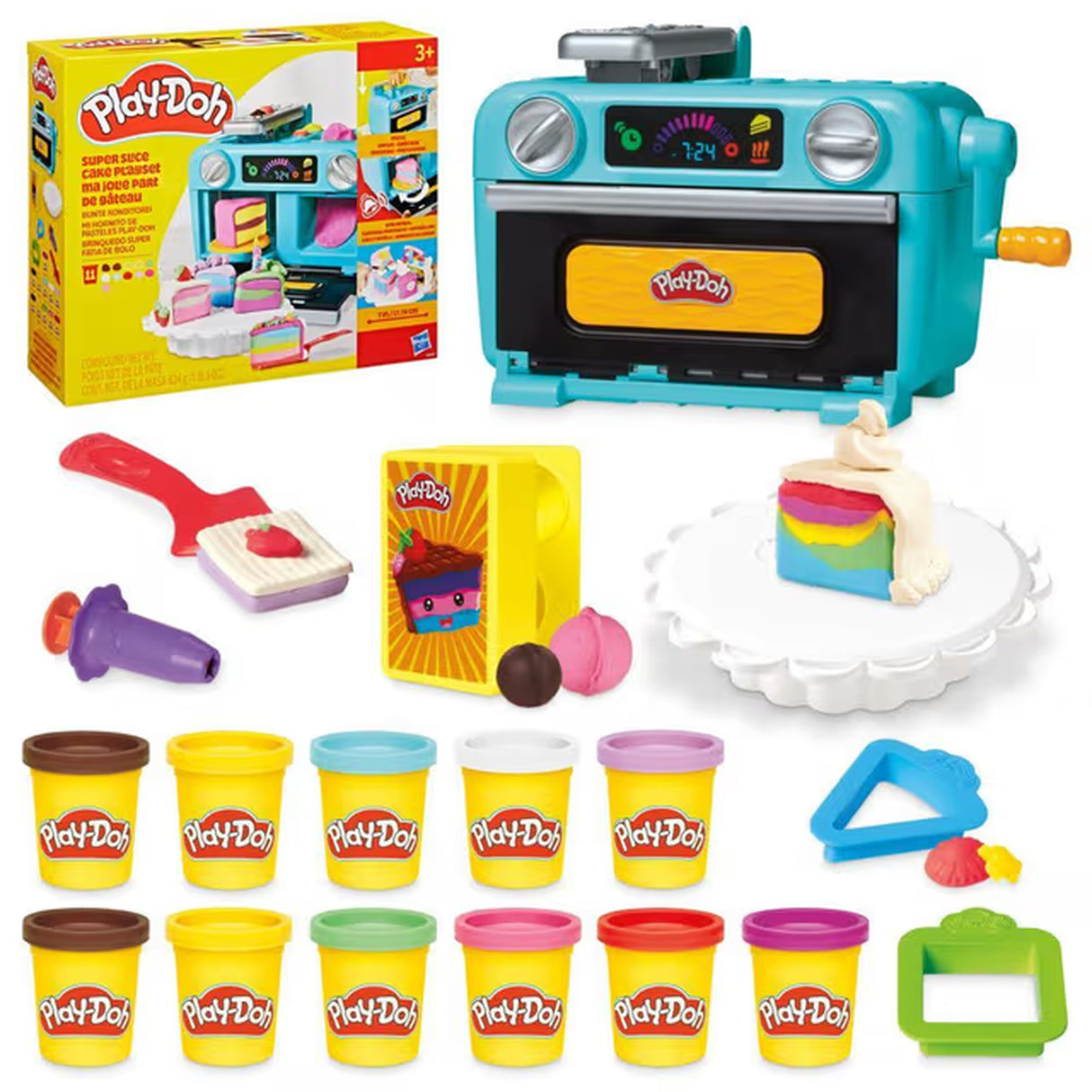Play-Doh Ma jolie part de gâteau, four jouet, accessoires de cuisine factices et 11 pots de pâte a modeler, des 3 ans