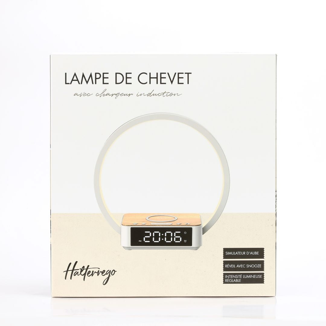 Lampe de chevet avec chargeur induction certifié Qi à 10W, fonction réveil, lum