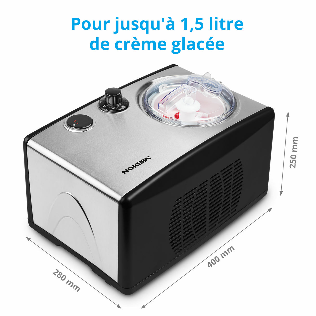 Sorbetiere Yaourtiere - MEDION MD18387 – 150W – de -18 a -35°C – 1,5L de glace – Écran LCD – Noir/Alu