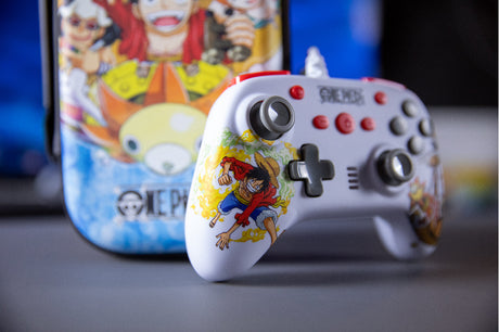 Manette de jeu - Nintendo Switch, Switch 2 et PC - One Piece - Filaire - Blanc - Fonction vibration - Câble 3 m - Luffy - Konix
