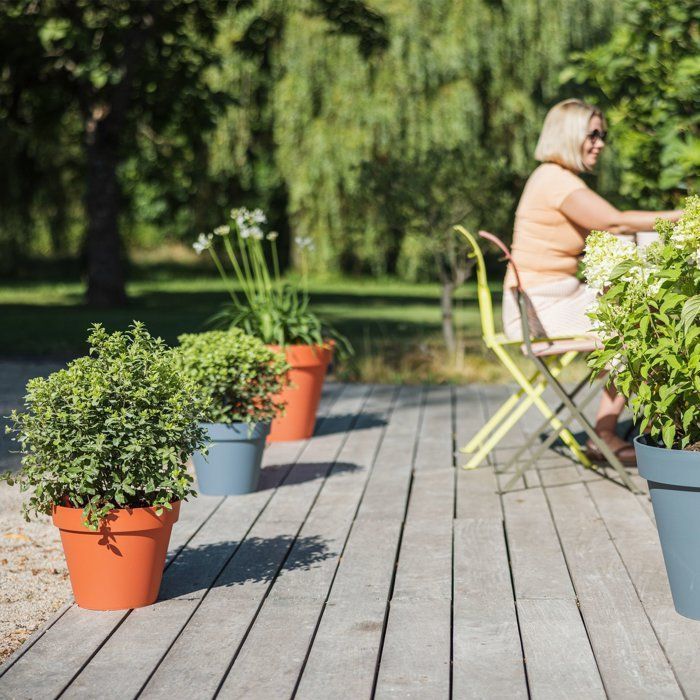 Pot de fleur Rond - Ř 40 cm - EDA - Toscane - 23 L - Intérieur/Extérieur - Ř 40 x H.31 cm - Bleu Jean