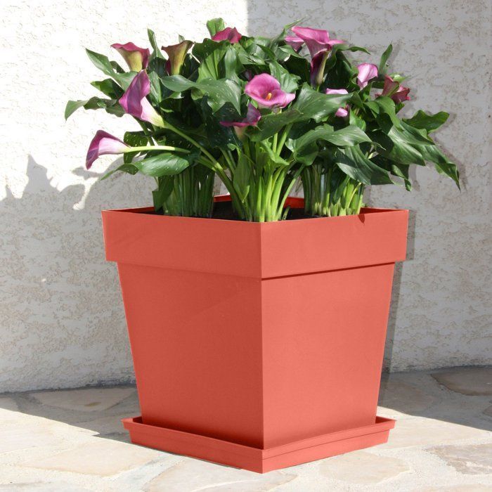 Pot de fleur carré - Toscane - EDA - 39 x 39 x H. 39 cm - Intérieur / Extérieur - 38L - Orange Terre Battue