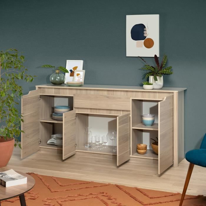 Buffet Bas BETTY - Chene Dakota - 4 portes, 1 tiroir - 185 x 46 x 85,5 cm