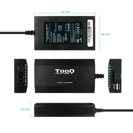 Chargeur universel TooQ 100W - 12 embouts (Noir)