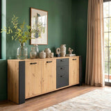 Ensemble enfilade + table LOFT - PARISOT - Chene Artisan et gris - 3 portes - 8 personnes