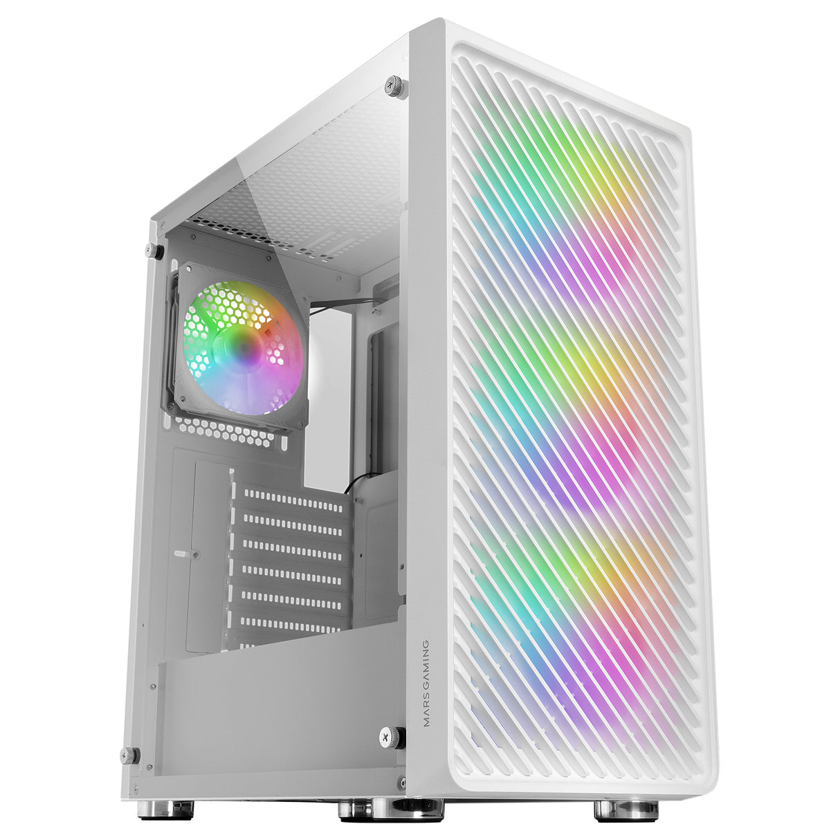 Boitier Moyen Tour ATX Mars Gaming MC-F RGB avec panneau vitré (Blanc)