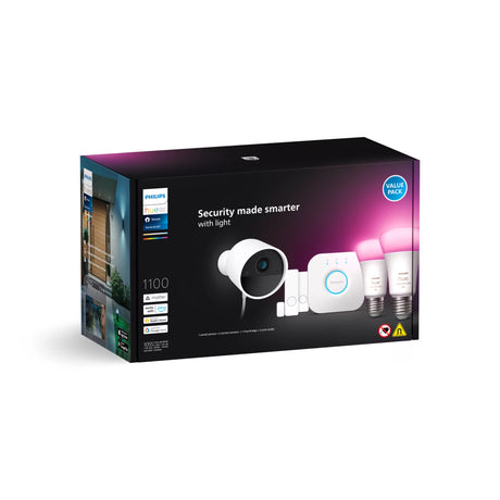 Kit de dťmarrage - Philips Hue - Secure - Inclus : 1 camťra filaire + 2 capteurs de contact + 2 ampoules connectťes + 1 pont