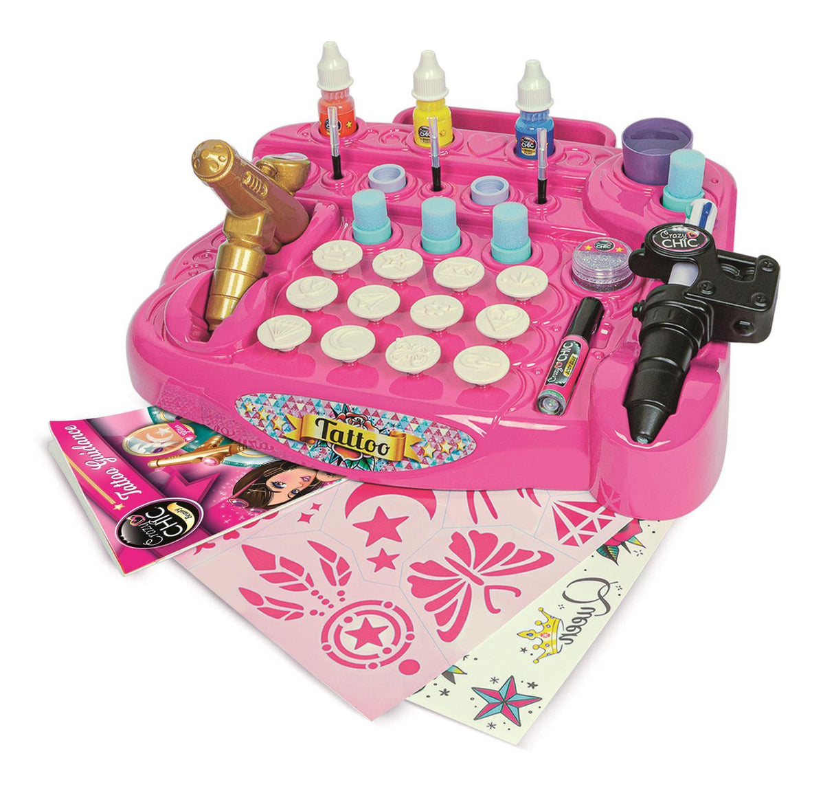 CLEMENTONI - Studio de tatouage temporaires pour enfant - Kit complet  - Pochoirs, peintures corps et transfert - Des 7 ans