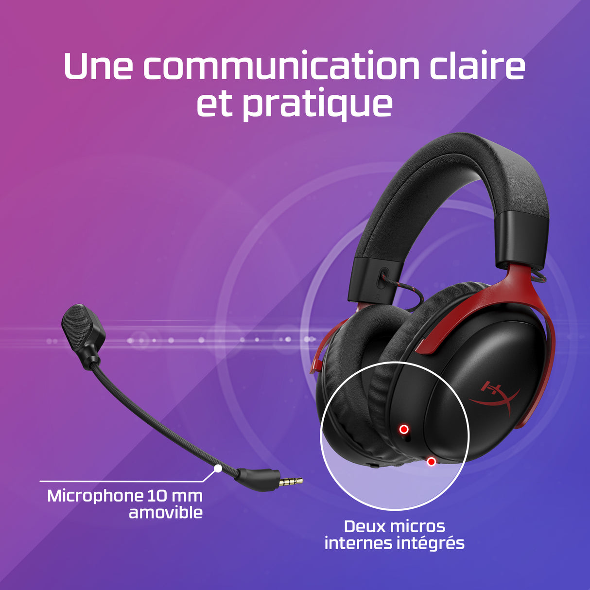 Casque Gamer Sans Fil HyperX Cloud III S Wireless noir pour PC Mac PS5 Mobile Switch.avec adaptateur USB-C vers USB-A, câble USB