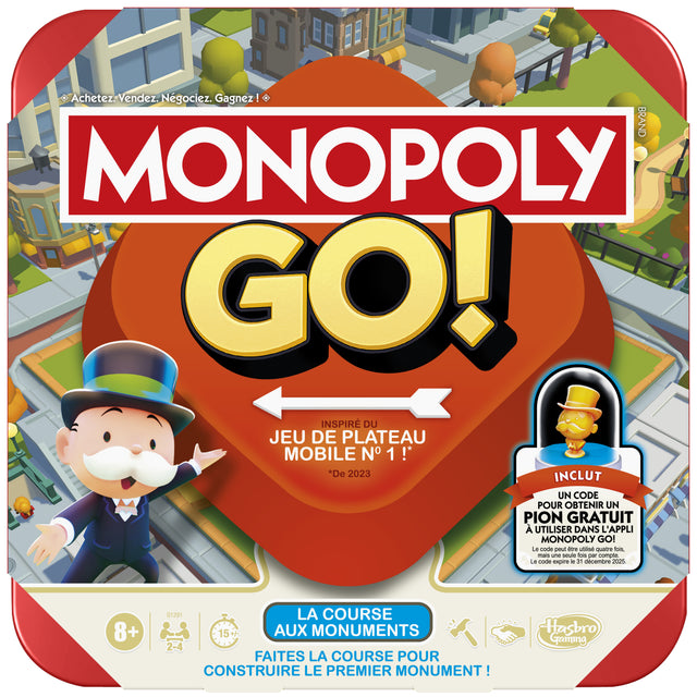 Monopoly GO!, Jeu de société, Jeu de plateau familial, Durée 15 min, Inspiré du jeu mobile, a partir de 8 ans