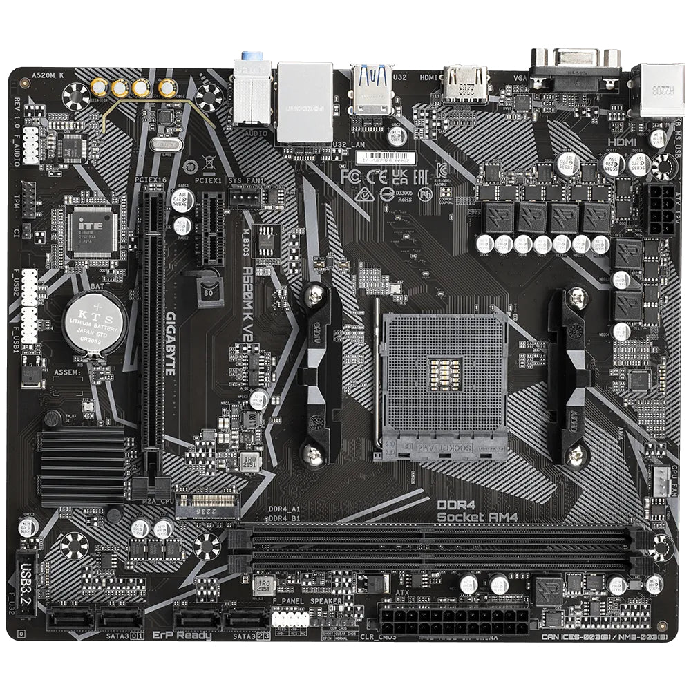 Carte mere - GIGABYTE - A520M K V2 - AM4 - DDR4 64 Go - PCIe Gen3 M.2
