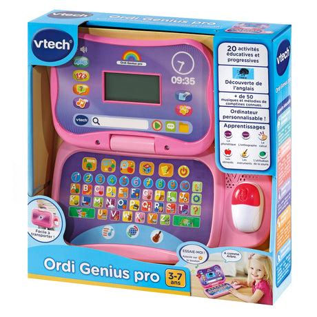 Ordinateur éducatif VTECH ORDI GENIUS PRO ROSE pour enfants de 3 a 7 ans avec souris et 20 activités incluses