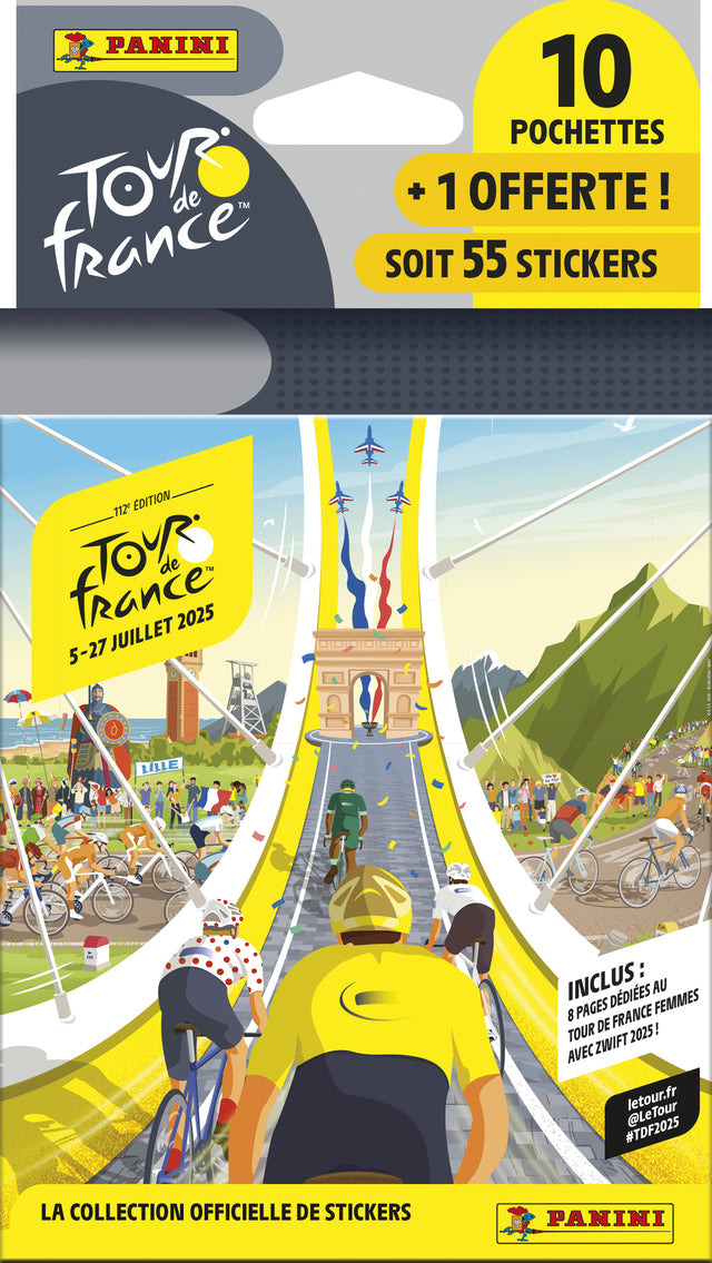 Blister - PANINI - TOUR DE FRANCE 2025 - 10 pochettes + 1 offerte - 55 stickers