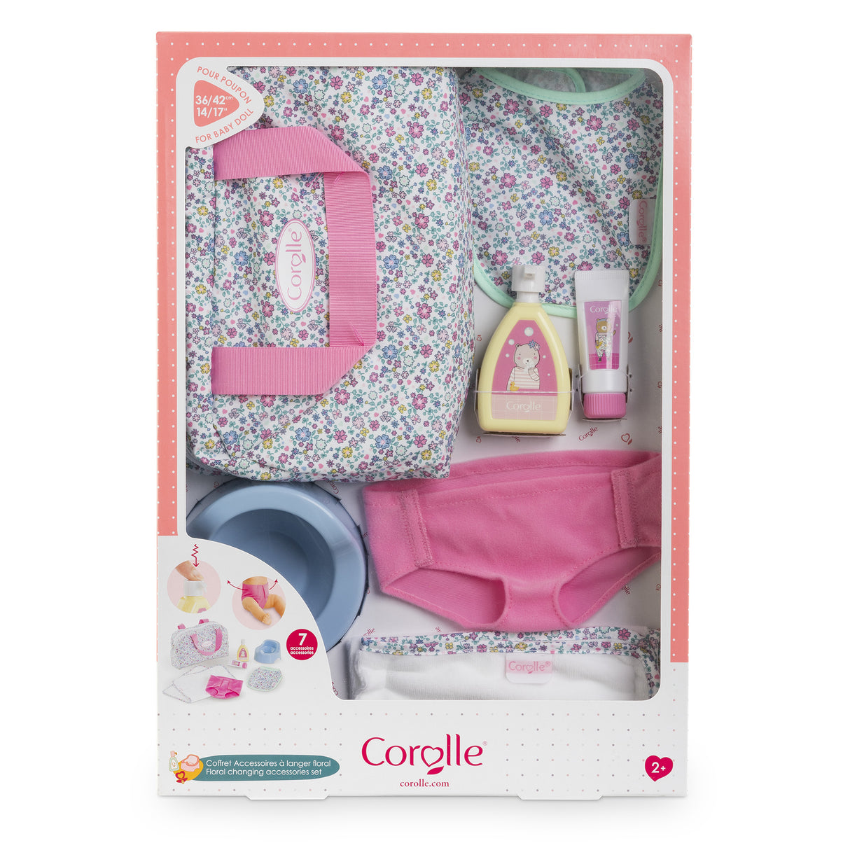 Accessoires poupons - COROLLE - Coffret Accessoires a Langer Floral - 7 accessoires - des 2 ans