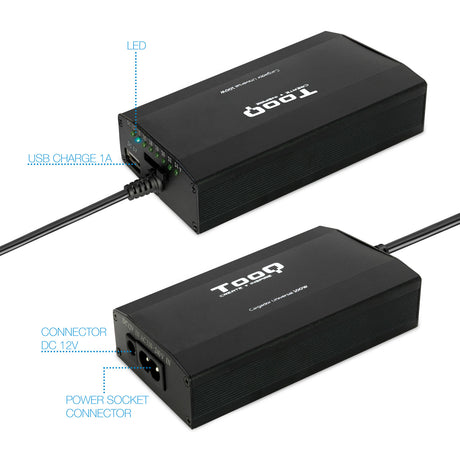 Chargeur universel TooQ 100W - 12 embouts (Noir)