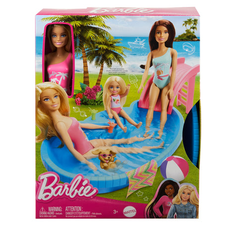 Barbie-Poupée et accessoires-Coffret poupée blonde avec piscine de reve HRJ74