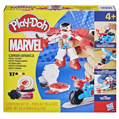 Play-Doh Captain America, coffret Moto tranchante avec figurine flexible, 3 accessoires et pâte a modeler, des 4 ans, Marvel