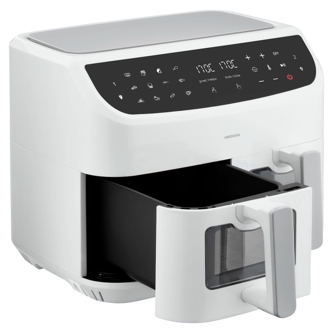 Friteuse a Air Chaud - MEDION - P20 XXL Twin - 2600 W - 2 paniers - 9 programmes - Blanc