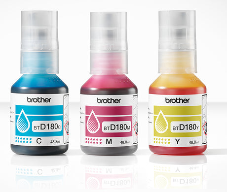 Bouteille d'encre - Brother - BTD180CLVAL - Cyan/Magenta/Jaune - 5000 pages - Pack de 3 - Standard