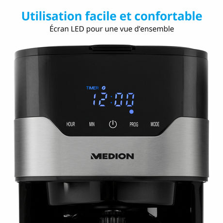 Cafetiere filtre programmable avec carafe - MEDION - MD 18458 - isotherme - 900W - 1,2 L