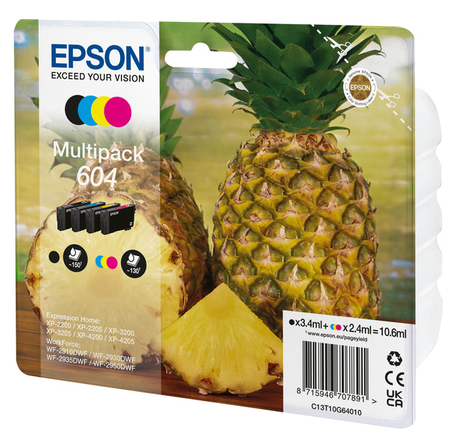 Pack 4 cartouches d'encre Epson Ananas 604 (Noir + Couleurs)